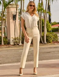 Belted Tapered Ankle Grazer Trousers Ecru female