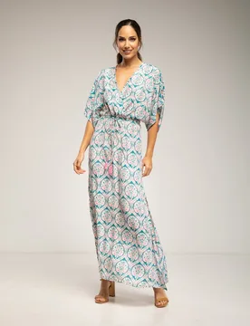 Vestido largo estampado paisley , con cuello cruzado - Tantra - FashionsVida
