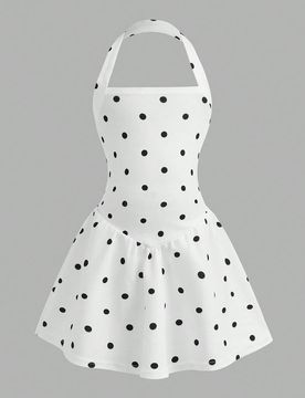 Vestido casual de moda para niña joven con cuello halter y línea A con lunares