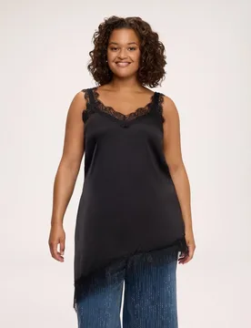 Top de mujer de raso de viscosa con detalles de encaje tejido de raso de viscosa elástico suave y fluido - Fiorella Rubino - FashionsVida