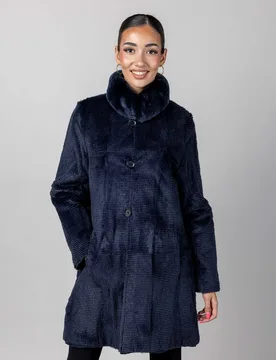 Abrigo de mujer de pelo de rex rasado reversible con cuello levantado - De la Roca - FashionsVida