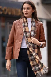 Angela' Leather Blazer Jacket - Tan - Size: 12