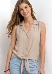 Blusentop mit Bowling-Kragen und Knoten female Beige