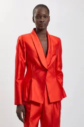 Satin Twill Single Breasted Blazer - Orange - Size: 16
