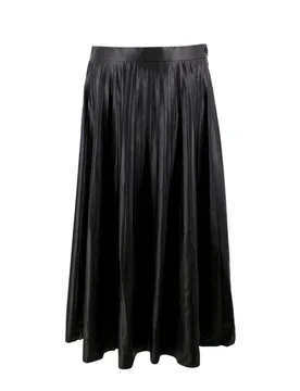 MM6 Black Faux Leather Pleated Midi Skirt - Maison Martin Margiela - FashionsVida