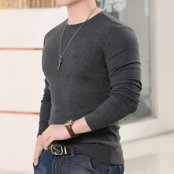 Spring Autumn Fashion Round Neck Long Sleeve Solid Color T-Shirts Men's Clothing Simplicity Bottoming Shirt All-match Loose Tops