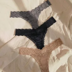 Set de 3 tangas minimalistas de encaje para mujer, sexy