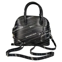 Pre-Owned Womens Small Logo Ville Printed Bag In Black Leather - One Size