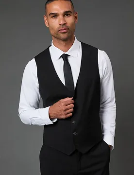 Men's Black Essential Waistcoat Size: Medium - Black - Size: M - Burton - FashionsVida