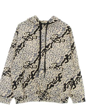 Felpa Leggera Cappuccio Uomo Allover Leopard Hoodie Beige