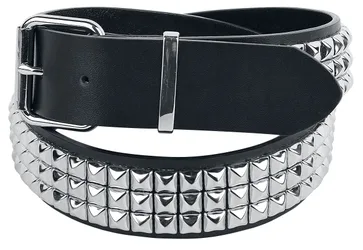 Gürtel - Schwarzer dreireihiger Nietengürtel - schwarz - Unisex - unisex