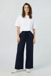 Women's Straight Leg Trousers With Elasticated Waist in Navy Size: 12 - Navy - Size: 12