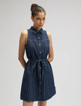 Vestido vaquero corto sin mangas con cuello camisero - Lee - FashionsVida