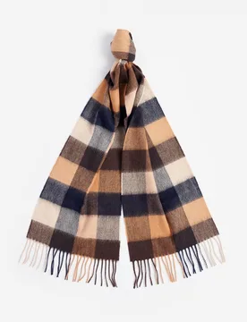 Sciarpa in fantasia check cammello beige e blu in pura lana - Barbour - FashionsVida