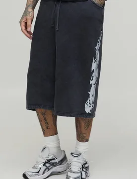 Men's Tall Tribal Bermuda Jorts Black Size X-Large Black XL - boohooMAN - FashionsVida