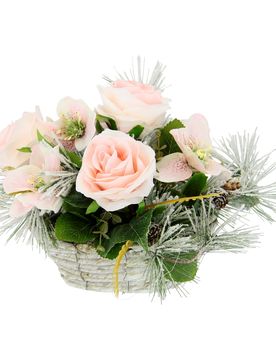 Gesteck "Rose" im Weidenkorb rosa