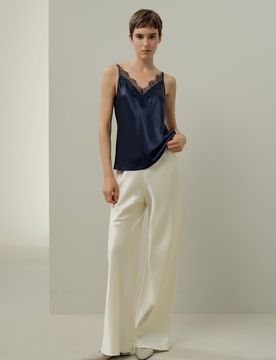 Camisole da Donna in Seta di Gelso con Pizzo Elegante Scollo a V - S