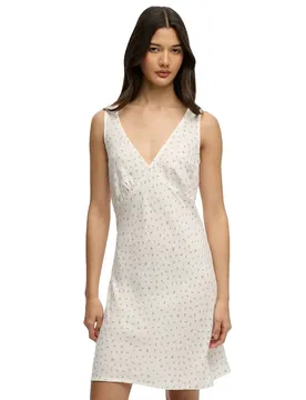 Vestito Corto Senza Maniche Printed Sweetheart Meadow Roses Off White S