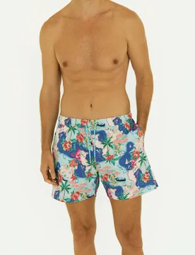 Pocketed Postcard Print Swim Shorts Multi male - Naia Beach - FashionsVida