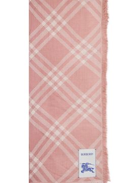 Unisex Silk & Wool Scarf with White Plaid Pattern, 200 x 65 cm