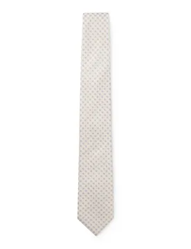 Cravatta panna in misto seta con motivo a fiorellino jacquard - BOSS - FashionsVida