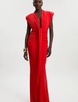 Women's Plunge Ruched Twist Jersey Maxi Dress in Red Size: Medium - Red - Size: M - Karen millen - FashionsVida