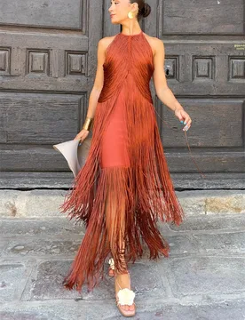 Tassel Prom Dress Green Brown Sexy Sleeveless Sheath Banquet Party Bridal Gown Formal Guest Wedding Birthday Robe - Aliexpress - FashionsVida