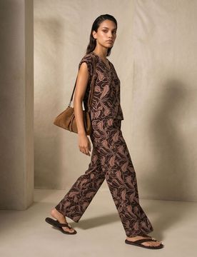 Pantaloni wide leg in viscosa con motivo vegetale - multicolor