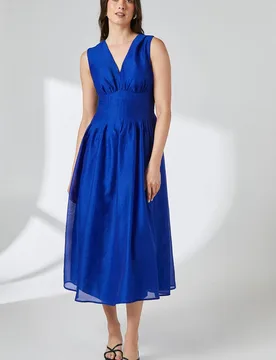 Women's Pleat Detail V Neck Organza Midi Dress in Blue Size: 16 - Blue - Size: 16 - Debenhams - FashionsVida