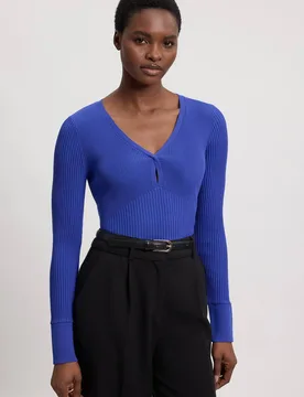Knit Pointelle Stitch Detail Top - Cobalt - Size: M - Karen millen - FashionsVida
