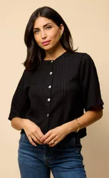 Women's Black Knitted Button Down Top Size: 10 - Black - Size: 10
