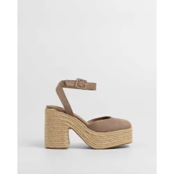 Sandalias de tiras de mujer de tacón en yute con cierre de hebilla