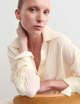 Lyocell Rich Plisse Relaxed Shirt Ivory female - Jaeger - FashionsVida