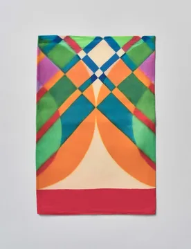 Foulard multicolor in modal e seta con stampa geometrica e bordo rosso - Pellizzari - FashionsVida