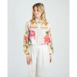 Blusa corta con mangas largas y cuello camisero