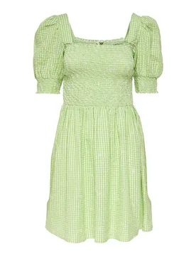 Vestito Corto A Maniche Corte Flow Smock Sap Green / Checks Bright White XS - Only - FashionsVida