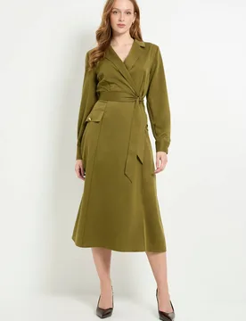 Women's Collar Detail Pocket Midi Dress in Khaki Size: 16 - Khaki - Size: 16 - Debenhams - FashionsVida