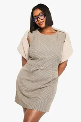 Womens Plus Shoulder Pad Belt Detail Shift Dress - Beige - Size 16 Uk