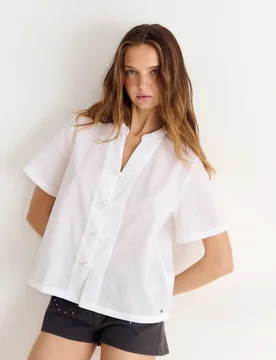 Blusa de mujer de manga corta con nudos - Brownie - FashionsVida