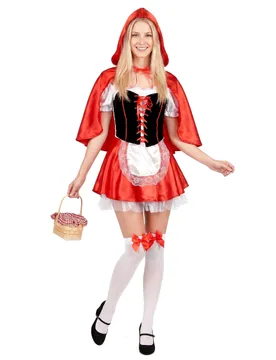 Bezauberndes Rotkäppchen Damenkostüm Märchen rot-weiss-schwarz - KARNEVAL-MEGASTORE - FashionsVida