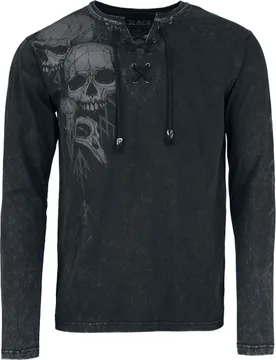 Langarmshirt - Beaks, Claws & Skulls printed Longsleeve with Lacing - S bis XXL - für Männer - Größe XXL - schwarz - Männer - male - Black Premium by EMP - FashionsVida