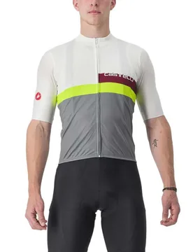 Maglia A Maniche Corte A Blocco Ivory / Bordeaux / Electric Lime - Castelli - FashionsVida