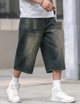 Pantalones cortos de mezclilla casuales de cintura ancha y ajuste holgado tipo bermuda para hombres - Shein - FashionsVida