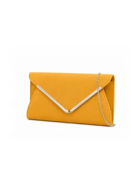V Shape Metal Trim Fuax Suede Envelope Clutch Evening Bag - Mustard - Size: One Size - Kitise - FashionsVida