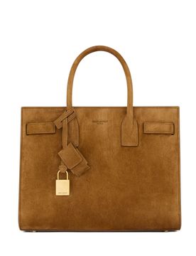 Leather Shoulder Bag with Removable Padlock, Side Gussets, Zip Pocket, Metal Feet, 26 x 20.5 x 12.5 cm