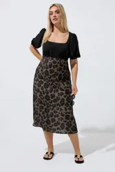 Leopard Print Mixed Dress - Multicolor - Size: 26-28