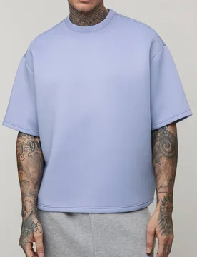 Men's Tall Oversized Boxy Bonded Scuba T-Shirt Dusty Blue Size Small Dusty Blue S - boohooMAN - FashionsVida