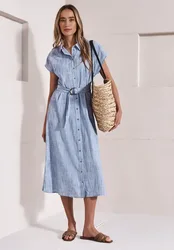 Midi-Kleid mit Knopfleiste female Blau