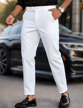 Pantalones de traje formal blanco para hombre, casual versátil, unicolor, corte cónico, para ceremonia - Shein - FashionsVida
