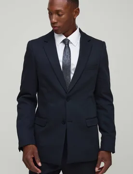 Herren Slim Fit Einreihiger Twill-Blazer Navy Größe 38 - boohooMAN - FashionsVida